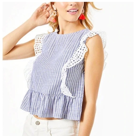 Lilly Pulitzer Blue and White Striped Blouse - Picture 1 of 16